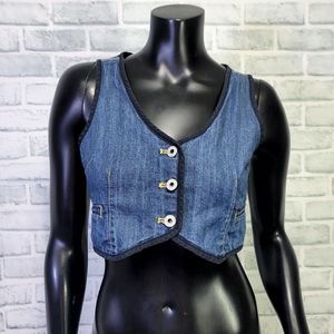 Ninomaxx Juniors M Denim Crop‎ Top Jean Vest Button Front Sleeveless